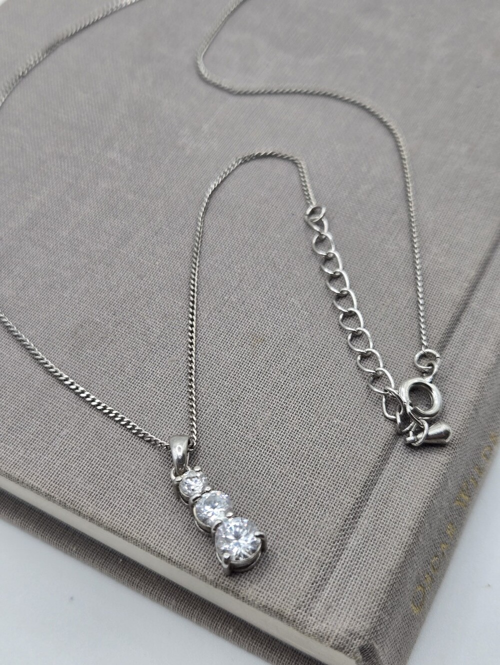 Silver Dainty Delicate Chain CZ Necklace RSE Robert Seemann Charm Pendant